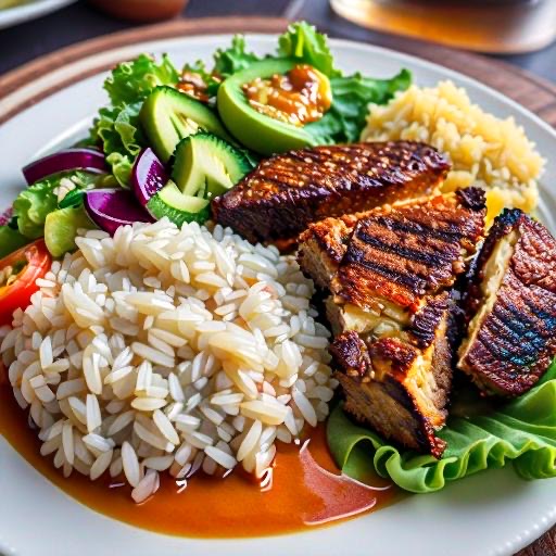 Jerk Chicken with plain rice and salad Image